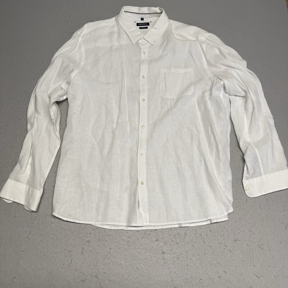 MCNEAL Tailored Fit 100% Linen Shirt Mens XXL Long Sleeve White Button Down